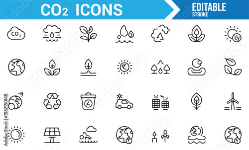 Icons representing environmental and eco-friendly activities such as solar power and recycling.