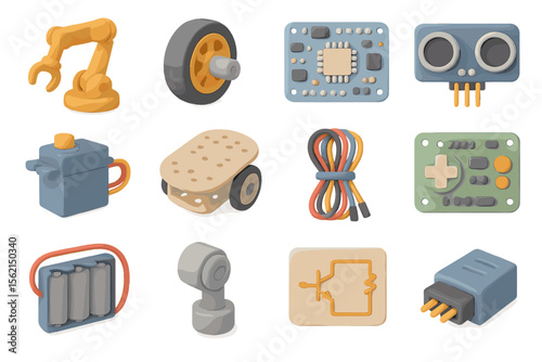 Colorful robotics components and gadgets collection on display