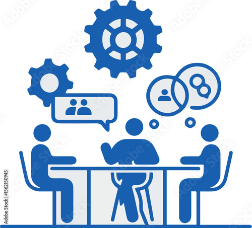 Business people icons illustrate a social network concept of teamwork and communication in a technology-driven, cloud-based work environment