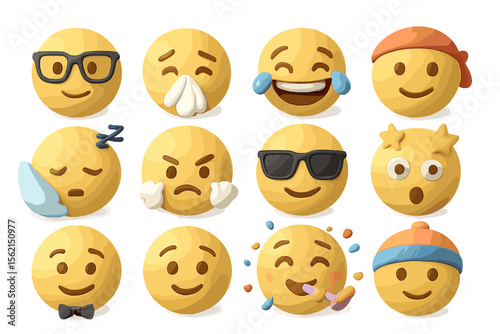 Expressive emoji faces displaying a variety of emotions in 3d style