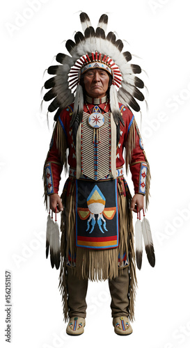 A Native American Chief in full ceremonial headdress photo