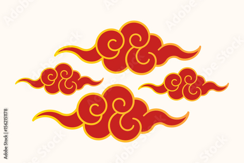 Traditional red ornamental cloud illustration in Asian style for Chinese new year or decorative background  