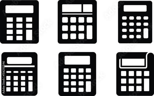 Set of mobile phone icons with calculator, business, and finance symbols