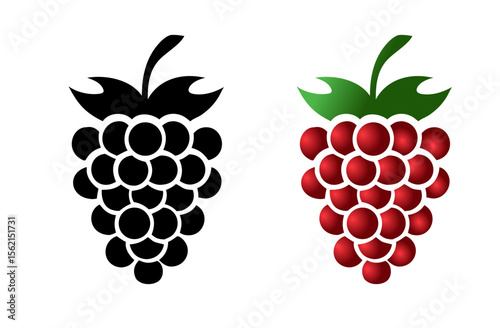 Кaspberry icon in natural gradient and black colors, silhouette designs	