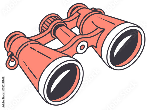 Vintage coral colored binoculars with a modern flat design style