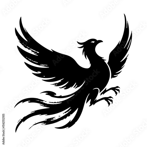 Black Phoenix Silhouette, Vector Illustration, Mythical Bird Design