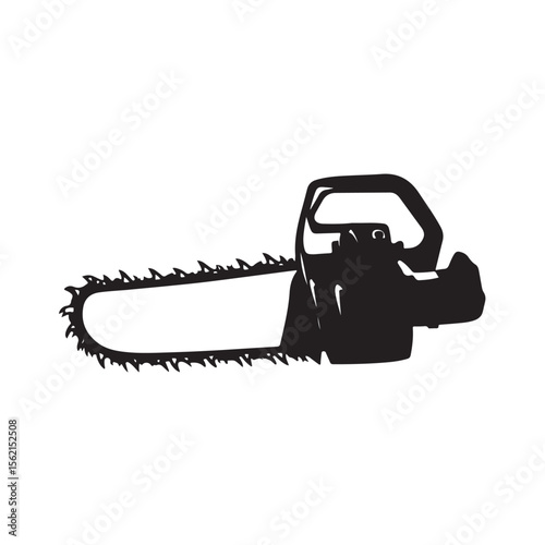 Chainsaw Silhouette, Chainsaw vector silhouette illustration isolated on white background, Chainsaw Machine Silhouette. 