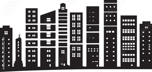Black and white city skyline illustration, vector design element