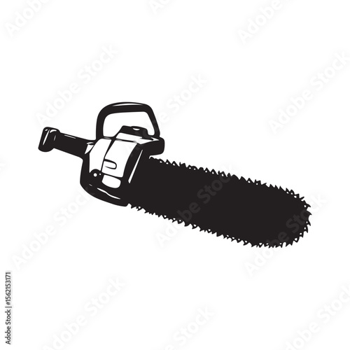 Chainsaw Silhouette, Chainsaw vector silhouette illustration isolated on white background, Chainsaw Machine Silhouette. 