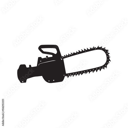 Chainsaw Silhouette, Chainsaw vector silhouette illustration isolated on white background, Chainsaw Machine Silhouette. 