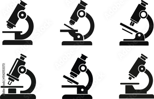set of black silhouettes of microscope
