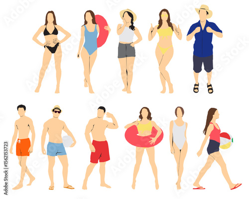 set of people  in swimsuit summer beach collection