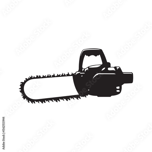 Chainsaw Silhouette, Chainsaw vector silhouette illustration isolated on white background, Chainsaw Machine Silhouette. 