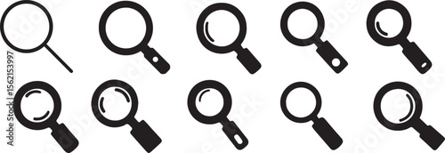 Magnifying glass silhouette vector icon. isolated white background.