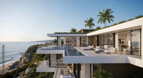 Luxurious oceanfront villa with infinity pool and expansive terrace  showcasing modern architecture and breathtaking coastal views.