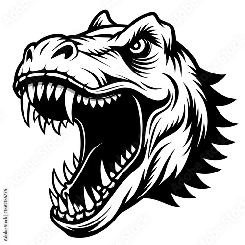Fierce tyrannosaurus rex head roaring with sharp teeth and intense eyes