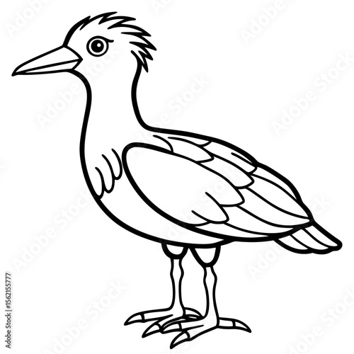 Simple outline drawing of a cute bird standing on its legs