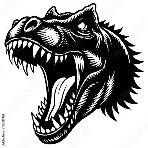 Fierce tyrannosaurus rex dinosaur head roaring with sharp teeth and open mouth