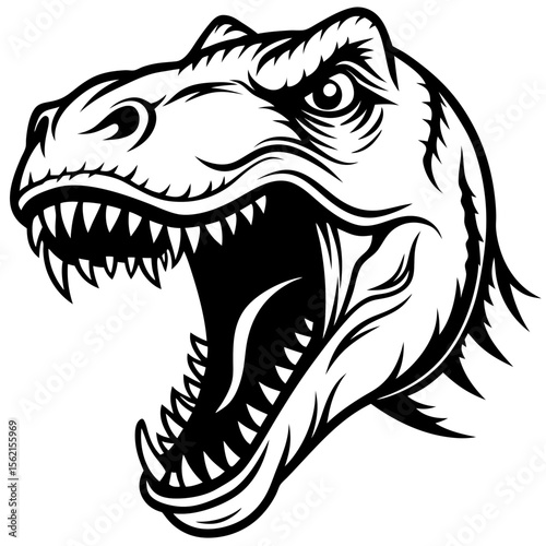 Fierce tyrannosaurus rex dinosaur head roaring with sharp teeth