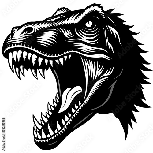 Fierce tyrannosaurus rex dinosaur head roaring with sharp teeth and open mouth