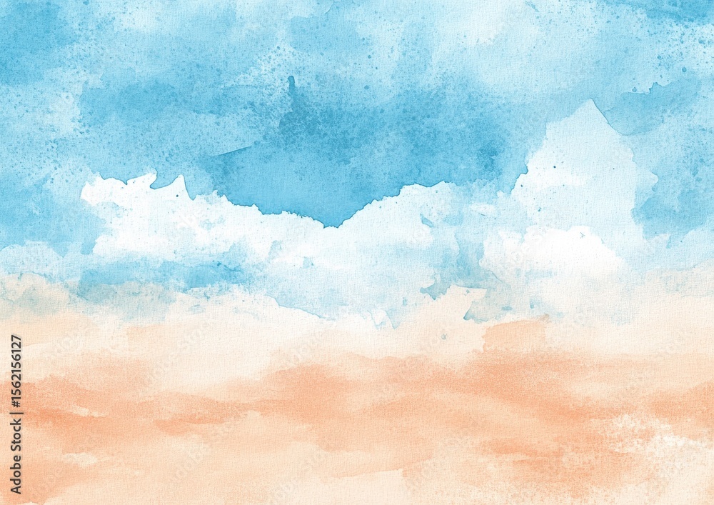 Fototapeta premium Abstract Watercolor Background with Blue Sky and Peach Sand Texture Art