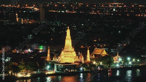 Aerial view of Wat Arun Ratchawararam in Bangkok, Thailand.