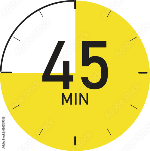 Bright yellow 45 minute timer icon with black numbers and markings