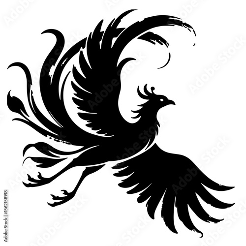Black and White Stylized Phoenix Vector Illustration
