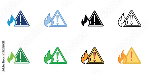 Fire Accident Icons Set Vector Multiple Style Collection