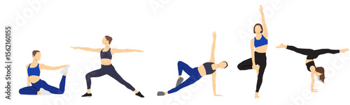 set of people in different yoga pose