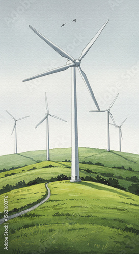 wind turbine and green grass