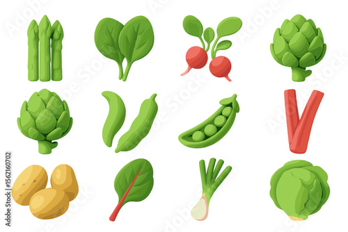 Colorful assortment of fresh vegetables on green background