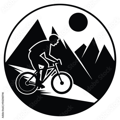 Minimal Circle Design of Bike Hiking in Mountain Nature Vector Scene