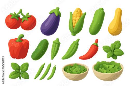 Colorful variety of fresh vegetables on display in garden setting