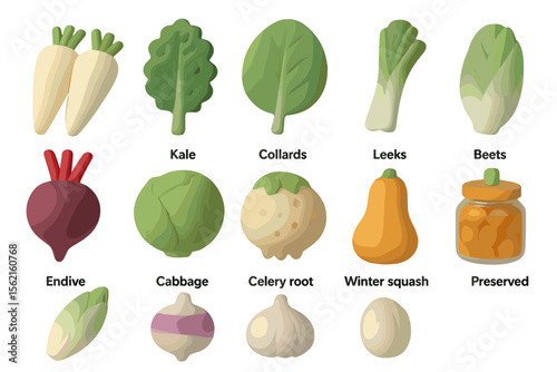 Assorted vegetables: kale, leeks, beets, cabbage, squash, garlic