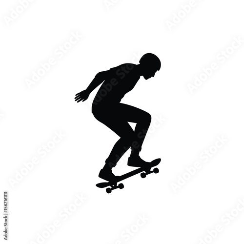 Dynamic vector silhouette illustration of a person engaged in sport, capturing the athletic motion of a skateboarder and a man jumping, ideal for diverse sports-themed projects