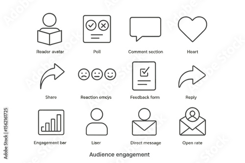 Social media interface icons for user engagement and interaction