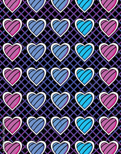Colorful Gradient Cartoon Hearts on Grid