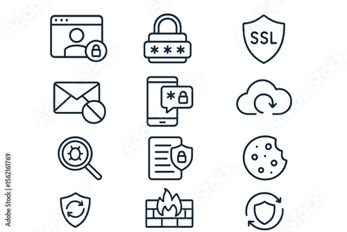Cybersecurity icons representing internet privacy and data protection