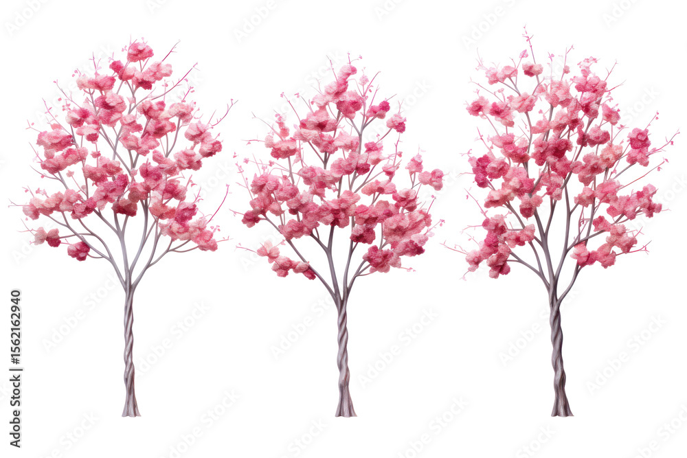 Set of Cornus Florida Trees - Group of flowering dogwood trees with lush green foliage on transparent background Set of Cornus Florida Trees - Group of flowering dogwood trees with lush green foliage on transparent background