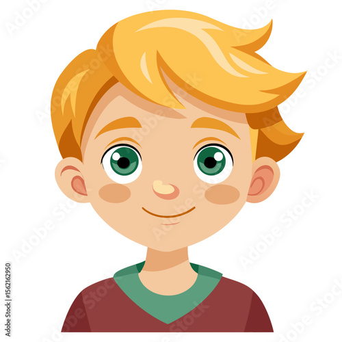 happy blond boy, smiling boy, very happy child, cheerful boy, light skin boy, boy portrait, blond hair child, European boy, cartoon boy, boy face, child character, white background, flat design, boy a