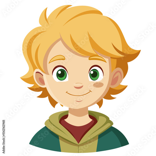 happy blond boy, smiling boy, very happy child, cheerful boy, light skin boy, boy portrait, blond hair child, European boy, cartoon boy, boy face, child character, white background, flat design, boy a