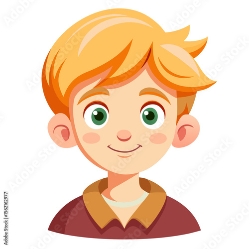 happy blond boy, smiling boy, very happy child, cheerful boy, light skin boy, boy portrait, blond hair child, European boy, cartoon boy, boy face, child character, white background, flat design, boy a