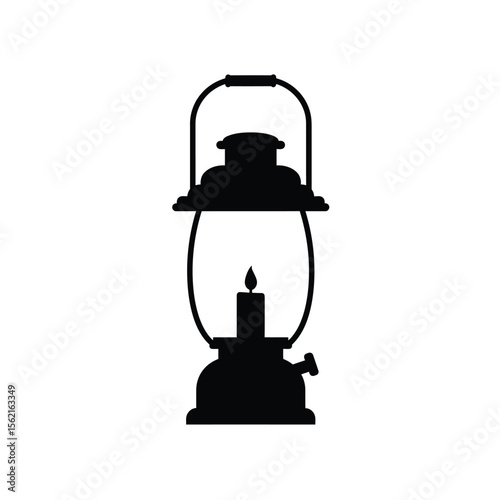 An old, rusty metal oil lamp, an isolated antique kerosene lantern, casts a vintage light, a retro decoration from an ancient time