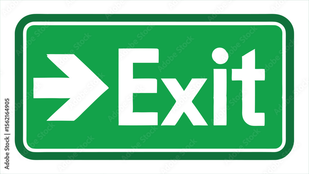 Fototapeta premium A clear green rectangular sign with a white border displays the word exit in white capital letters with a white arrow pointing to the right indicating the direction of the exit