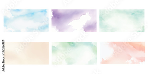 Set of 6 Elegant Watercolor Backgrounds in Soft Pastel Shades – Hand-Painted Sky Blue, Mint Green, Cream, Lavender, Peach Blush, and Light Green Aquarelle Textures for Website Design, Print, and Stati