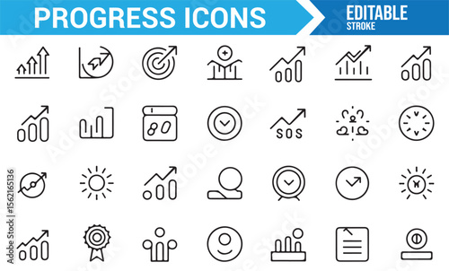 Set of performance and progress-related icons for use in business and development designs.

