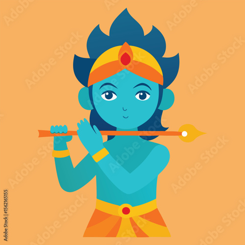 Celebration of janmashtami festival  lord krishna playing flute 