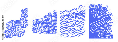 Bold blue hand drawn style abstract background designs