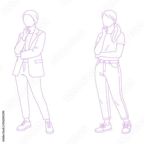 person thinking or worried lineart illustration